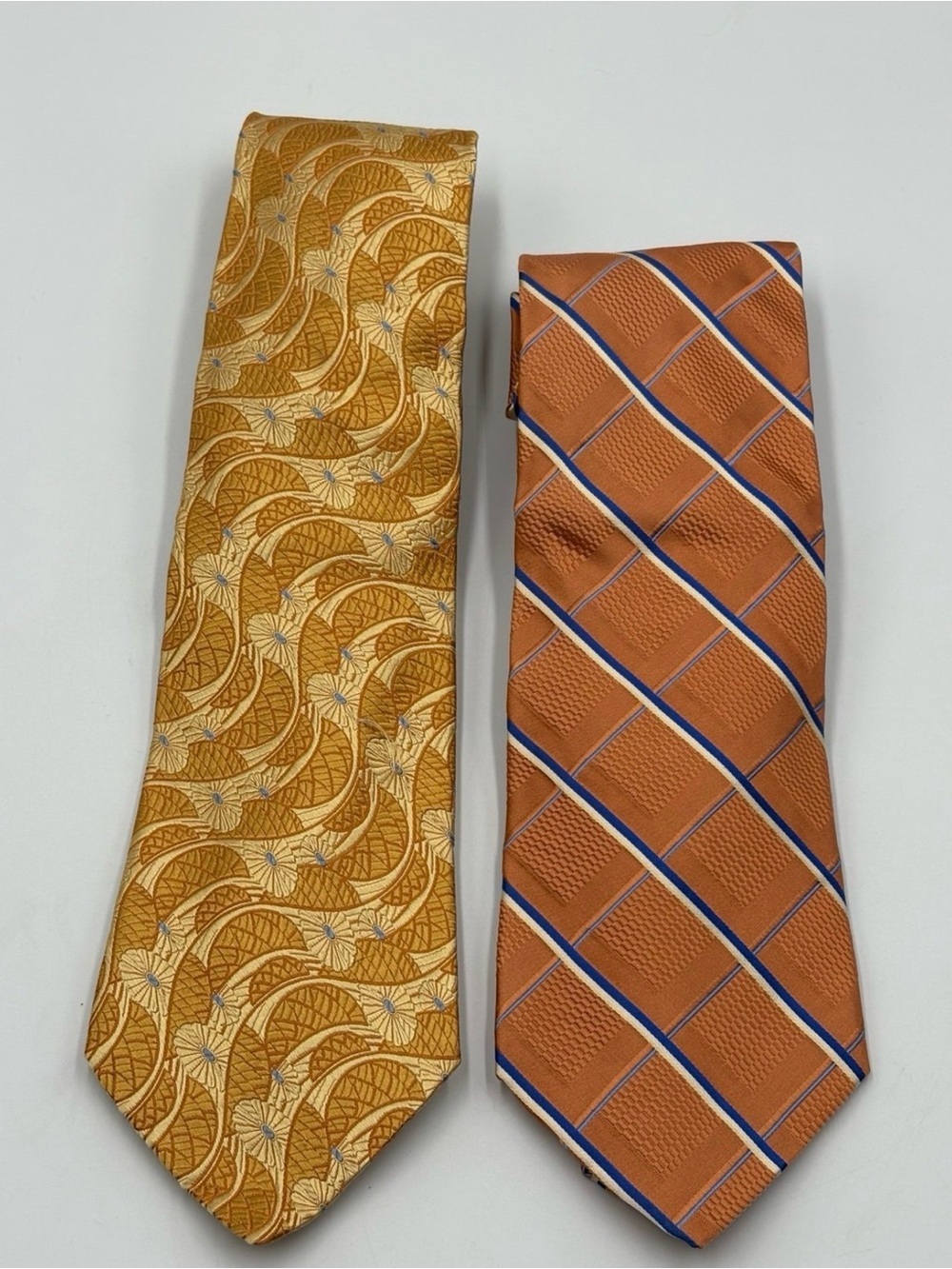 Lot of 2 Jos A Bank Signature Collection Silk Neckties Gold Orange Designer Ties